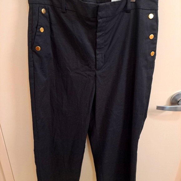 Ann Taylor Factory Navy Slim Wide Cropped Leg with Goldtone  Buttons Sz 16 Pants - Picture 9 of 10